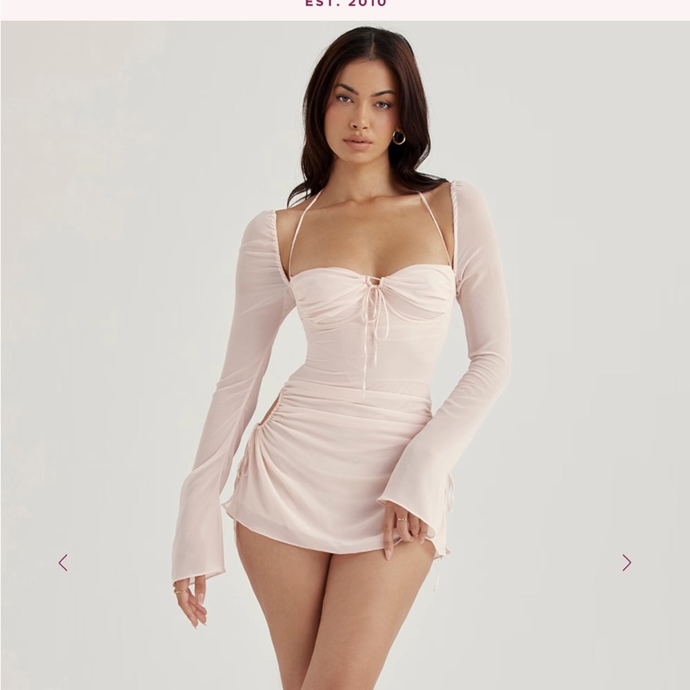 House of cb baby Pink Quartz Chiffon Cutout Halter Mini Dress